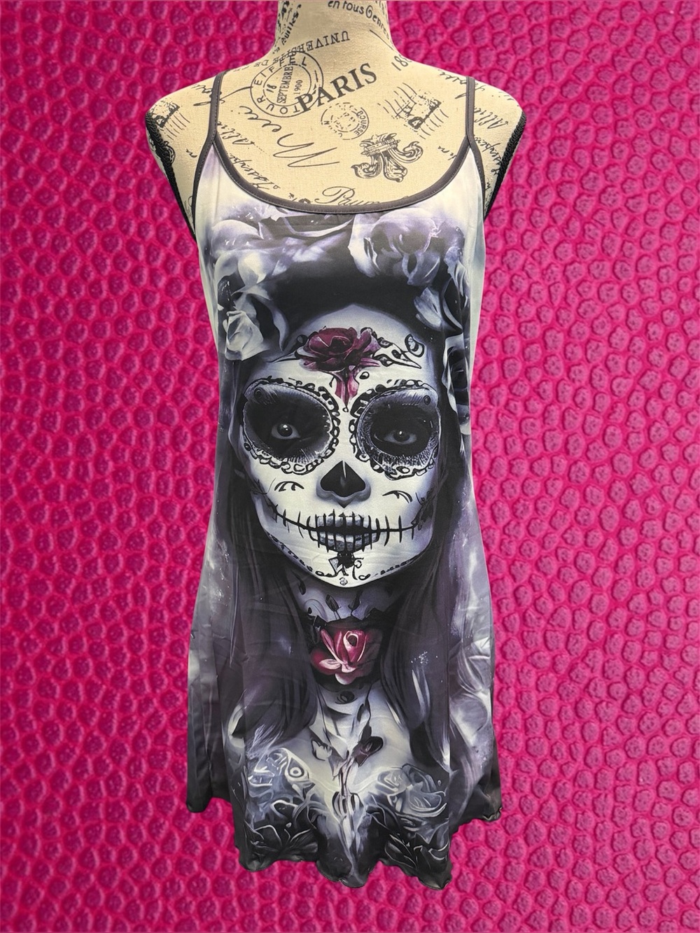 Day of the Dead Graphic Slip Dress